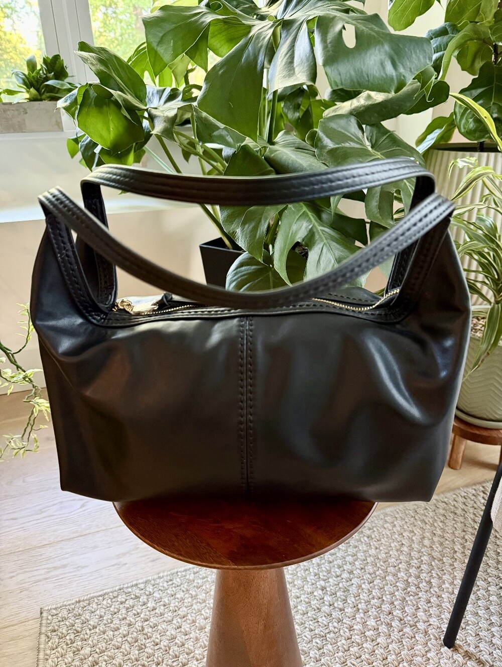 Dolce Vita Genuine Black Leather Slouchy Hobo Shoulder Bag Minimalist Chic